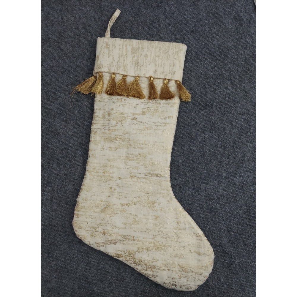 Callisto Home Stocking Beige Gold Tasseled 24" Christmas Decor Holiday Hanging
